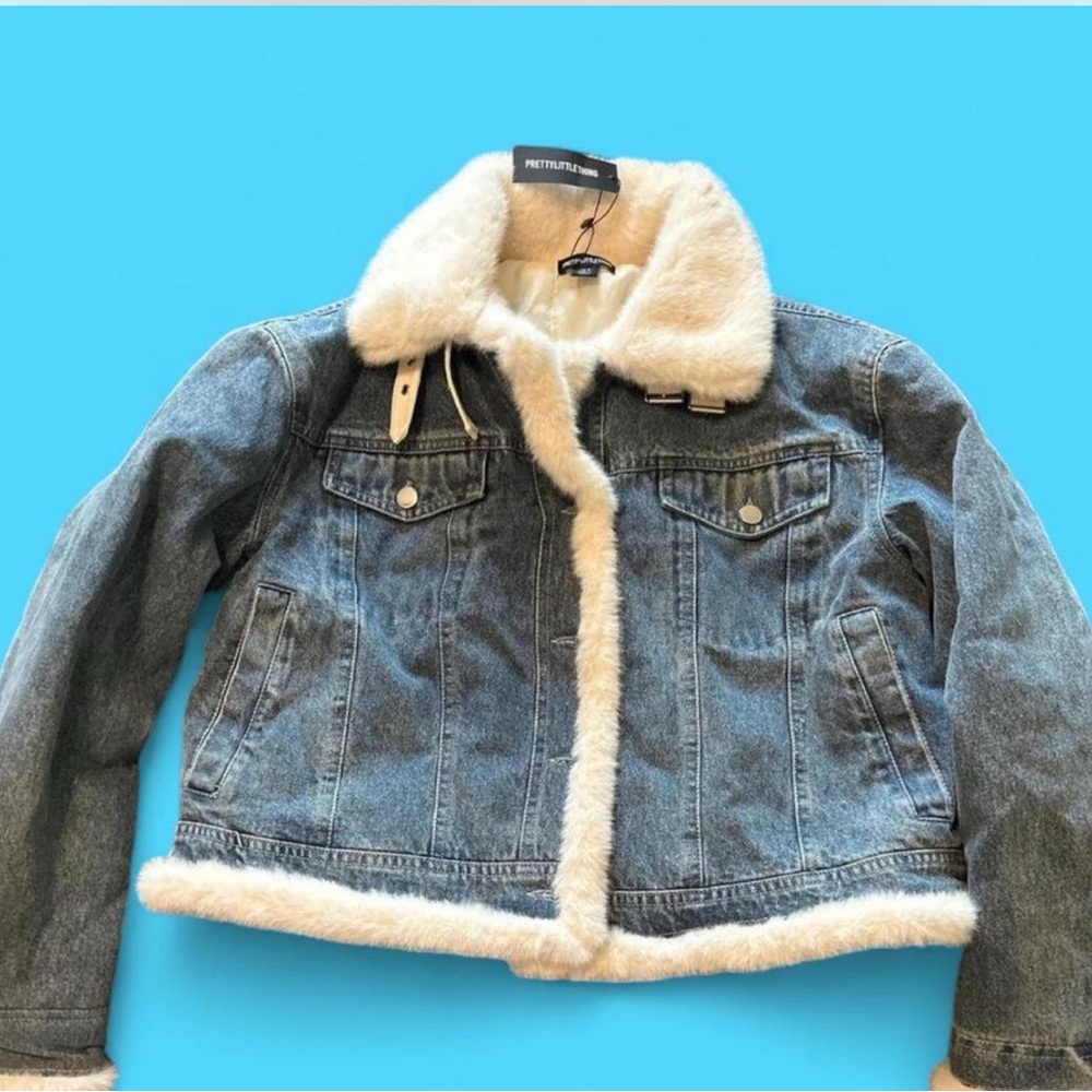 PrettyLittleThing Cream Fur Denim Jacket 4